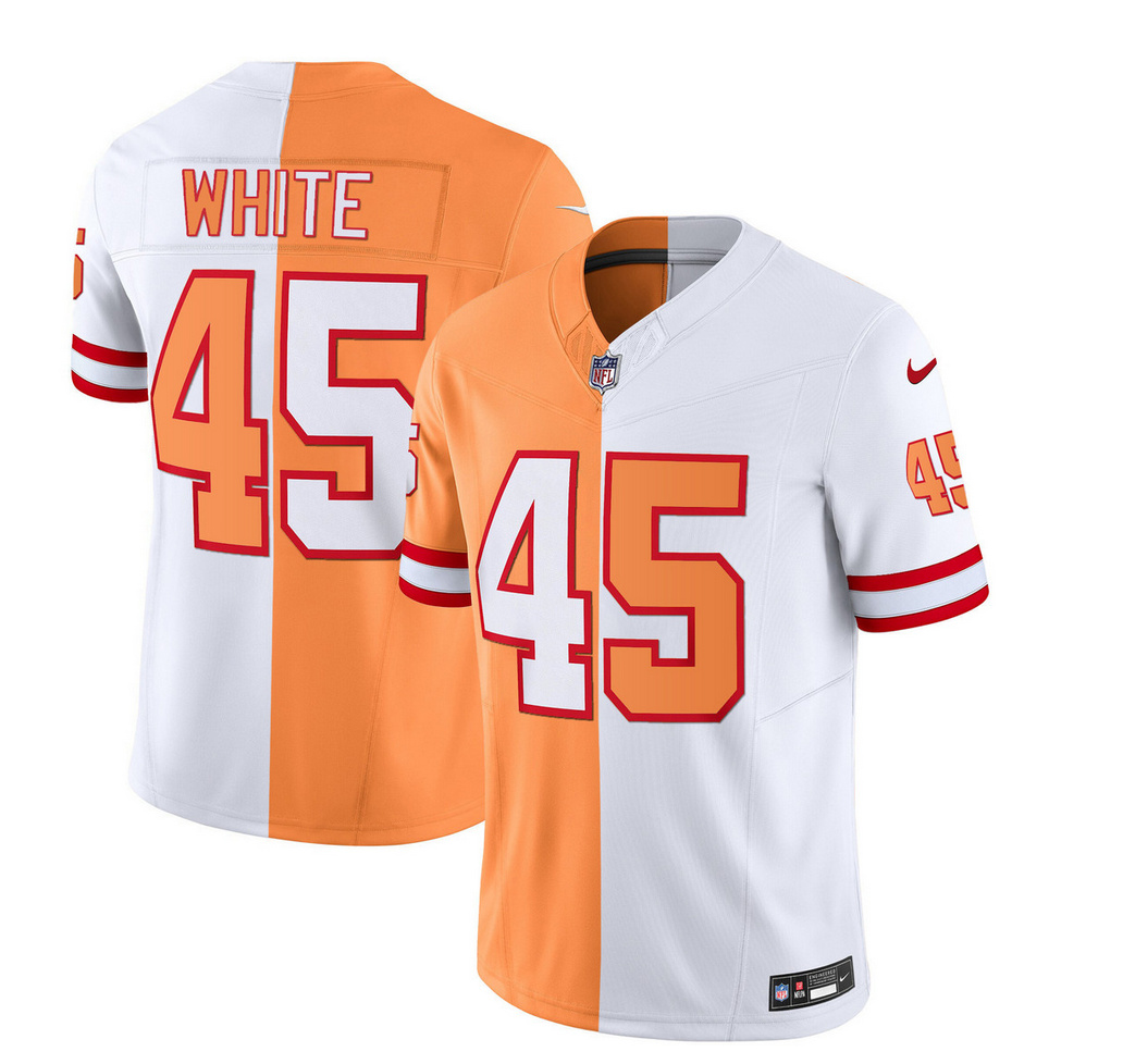 Men's Tampa Bay Buccaneers #45 Devin White 2023 F.U.S.E. White/Gold Split Throwback Limited Football Stitched Jersey
